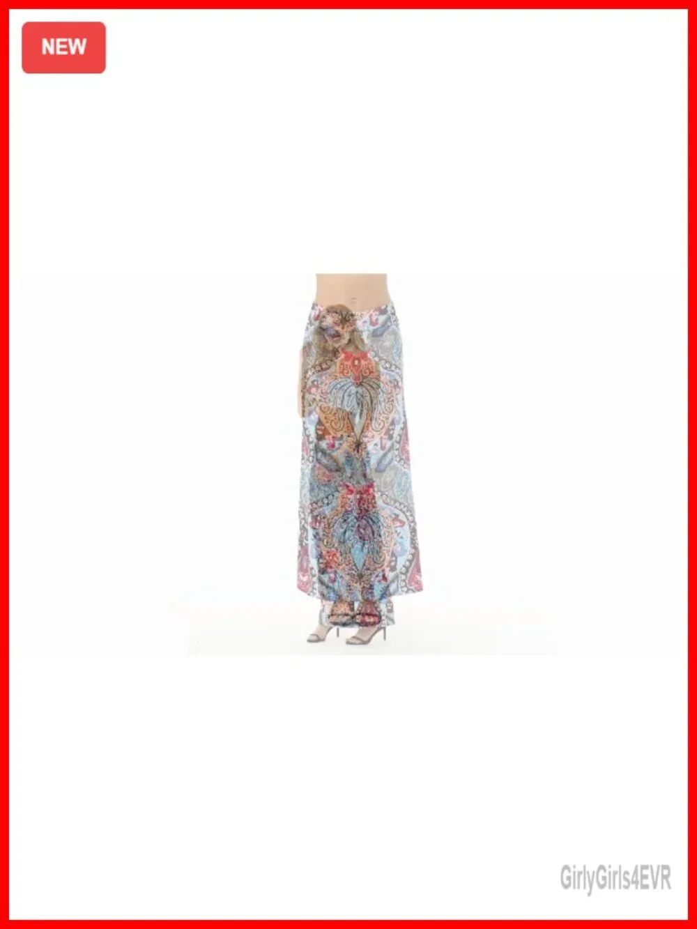 Bohemian Print Long Maxi Skirt Elastic Waist A-Line Flowy Beach Vacation